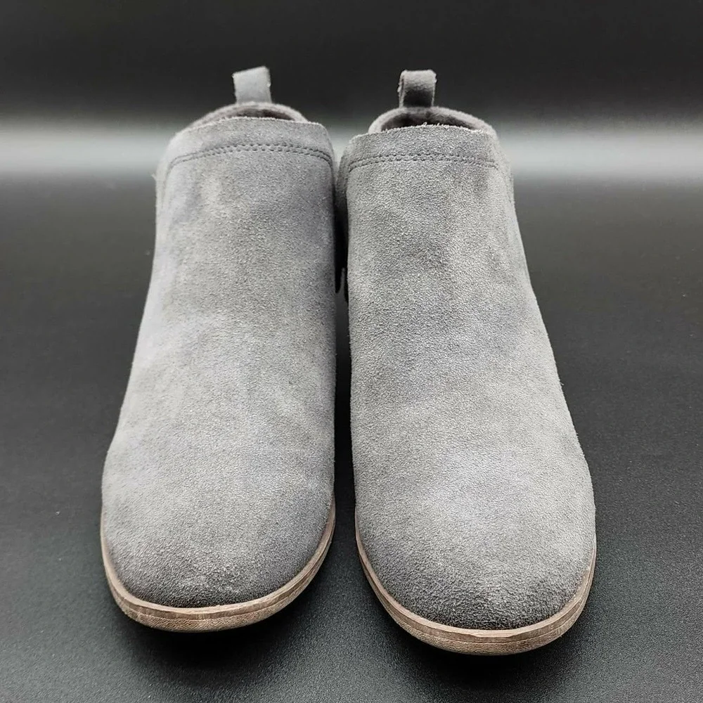 TOMS Booties Women 7.5 Gray‎ Deia Suede Ankle Boots Block Heel Zip 10013037